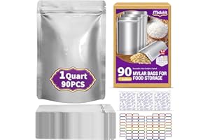 MIDUKIT 90PCS Mylar Bolsas Con Absorbedor De Oxígeno Para El Almacenamiento De Alimentos 1 Cuarto 15 x 22 CM 8.6Mil, Mylar Bolsa Pequeña Con Absorbedor De Oxígeno 9000CC, Termosellable Recerrable