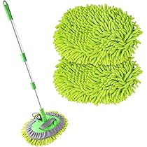 GreatCool Autowasborstelset met super lang handvat, 2-in-1 chenille- microvezel, wasstraat, dweilreiniger, geschikt voor het wassen van auto's, vrachtwagens, SUV's, campers, caravans en huishouden