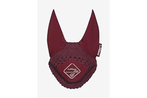 LeMieux Junior Pro Fly Hood in Burgundy with Soft Lycra Ear - 3 Way Close Knit Crochet - Sport Horse Wear for Competitive Rider - Small