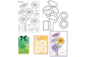 ORIGACH Chamomile Silicone Clear Stamp and Die Sets for Card Making, Flower Clear Stamps Cutting Dies for DIY Craft Scrapbooking,DIY Embossing Photo Album Decorative Craft