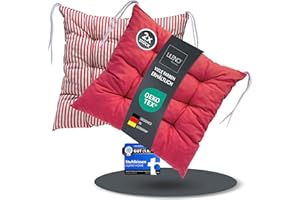 LILENO HOME Zestaw 2 dwustronnych poduszek na krzesło, czerwone (40 x 40 x 6 cm) – poduszki na krzesło ogrodowe, do kuchni lub jadalni – do użytku wewnątrz i na zewnątrz, jako poduszka na krzesło