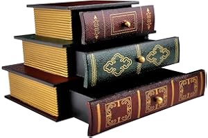 Trendy Boy Organizador Decorativo Vintage de Madera Caja de Almacenamiento de Libro Falso Caja de Joyería con Tres Cajones （312）