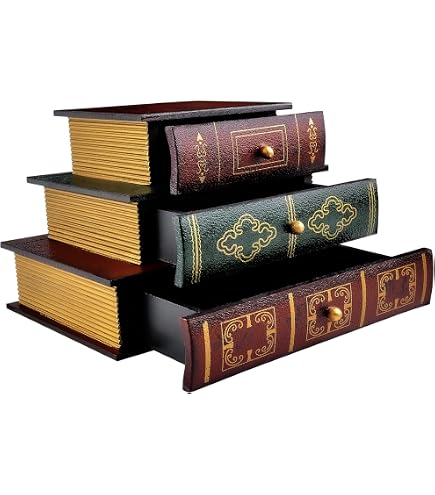 Boîte Livre Décorative En Bois – Faux Livre Antique, Boîte à Bijoux Secrète, Rangement Élégant 13,2 X 11 X 16,1 Cm