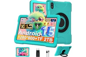 UJJ Tablet 10 Pollici Android 15 con 30GB RAM+TF 2TB,Octa-Core 2.0 Ghz, Gemini AI/Widevine L1, 5G WiFi/Bluetooth 5.0, 1080*800/5MP+8MP, Newest Tablet Bambini con Caso EVA + Staffa girevole a 360°, Verde