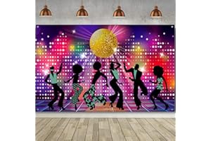 BLULU Forniture per feste discoteche, sfondo di danza discoteca grande tessuto 70s 80s 90s per festa discoteca fotografia di compleanno neon notte vintage Let's Glow Crazy Shining sfondo fotografico