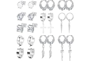 Roheafer 11 pares de aretes para hombre, aretes negros para hombre, aretes colgantes de acero inoxidable con cruz para hombres, mujeres, joyería, piercing, aro, juego de aretes para hombre