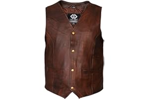 MYLEATHER Vintage Brown Classic Mens Motorcycle Leather Waistcoat Vest Biker Leather Waistcoat - Leather Vest Men