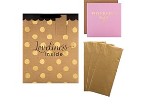 Hallmark Confezione regalo per la festa della mamma, 1 biglietto per la festa della mamma, 3 fogli di carta velina dorata e 1 grande sacchetto regalo in stile contemporaneo color oro