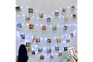 Microwear 10M 100LED Luci per Foto,8 Modalità,USB o Alimentato a Batteria, Porta Foto Mollette,Lucine Led Decorative per Camere,Per Feste Decorative,Matrimonio(50 Clip & 25 Chiodi)