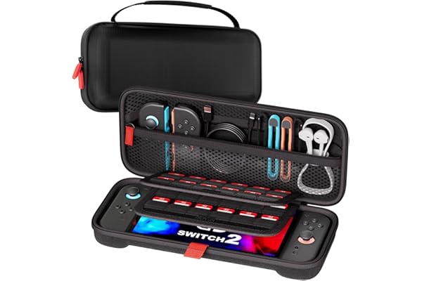 ProCase Pochette Transport pour Nintendo Switch 2, Housse Switch 2 avec 24 Emplacements pour Cartes de Jeu, Étui Sacoche Voyage de Protection pour Console Joy-Con et Accessoires -Noir/Standard