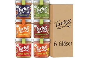 Tartex Bio Brotaufstriche Herzhaft | Veganer Aufstrich | Kennenlernbox Marktgemüse | 6 Gläser im Vorteilspack | lecker auf Brot oder als Dip | 815g