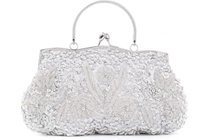 BAIGIO SYMALL Pochette Sac de Soirée Sac A Main en Satin Portefeuille pour Femmes/Filles Chic Sac pour Mariage avec Perles, Argenté