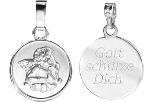 JEVELION Engel-Anhänger Silber-Anhänger 925 Sterling Silber für Damen, Herren und Kinder mit Gravur Gott schütze Dich als Kettenanhänger + Schmuck-Etui