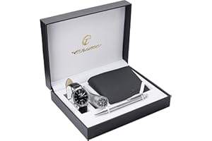 BELLOS Set Regalo Orologio da Uomo Nero, con torcia, Portafoglio e penna, per San Valentino