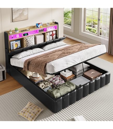 Lit queen size 160 x 200 cm avec rangements en coloris blanc - LEANDRE