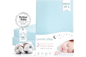 COMFIER SLEEP Lenzuola Next To Me 51x85cm Con Angoli 100% Cotone Biologico Completamente Naturali Colore Blu Set di 2 Ultra morbide e Comode Per il Tuo Bambino Set