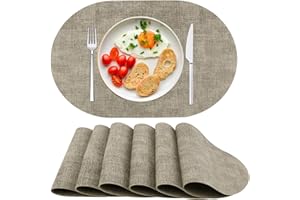 ‎SPFASZEIV Platzsets Abwaschbar Tischsets 6er Set PU-Leder, Hitzebeständig, rutschfest, Platzset für Esstisch, Küche Oval Beige