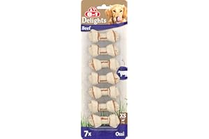 8in1 Delights Beef XS 7 Pezzi, Ossi Masticabili al Gusto di Manzo per la Pulizia dei Denti dei Cani di Taglia Toy