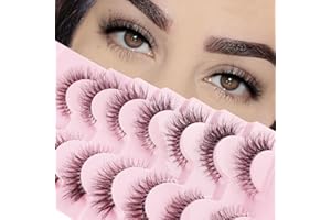 Parriparri Pestañas Postizas Naturales Banda Transparente Pestañas Postizas de Ojo de Gato Esponjosas 7 Pares Wispy Cat Eye Lashes Fluffy Faux Mink Eyelashes Cateye