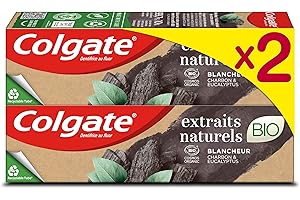 COLGATE - Dentifrice Extraits Naturels Certifié Bio - Charbon & Eucalyptus - Fraîcheur & Blancheur En Douceur - Dentifrice Biologique - 99,7% d'Ingrédients d'Origine Naturelle - 2x75 ml