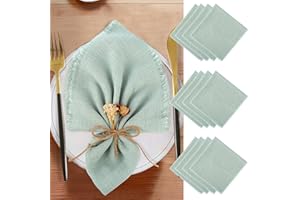 RVLZKCPG 12 Pezzi Tovaglioli Stoffa, 42 x 42cm Tovaglioli Cotone, Tovaglioli di Stoffa con Frange, Riutilizzabile Tovaglioli di Stoffa da Tavola per Matrimonio, Compleanno (Grigio-Verde)