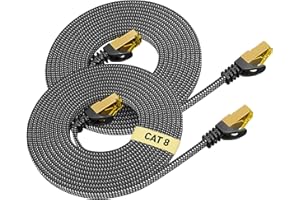 ARISKEEN Kabel Ethernet Cat 8 o długości 1 m, dwupak, szybki kabel Ethernet o prędkości 40 Gb/s, 2000 MHz, pleciony płaski kabel sieciowy Gigabit Rj45 STP, ekranowany kabel sieciowy LAN do Xbox PS4/5, modemu, routera PC