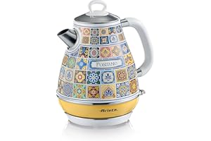 Ariete 2869 Positano Bouilloire Électrique 1.7L avec Filtre Amovible et Base Sans Fil 360°, Design Méditerranéen, Auto-Off, Corps en Acier, 2000 W
