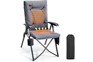EVER ADVANCED Heated Camping Chairs for Adults Heavy Duty 3 Heat Levels Loadable 150kg High Back Oversized Folding Garden Chair Padded 6cm Comfy with Cup Holder Side Pocket 4-Position Recliner