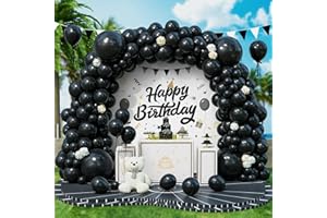 ROXISTAR Palloncini Neri, 143 pezzi Dimensioni Diverse Nero Opachi Arco Palloncini Kit per Donne Bambino Festa di Compleanno Battesimo Matrimonio Halloween Capodanno Carnevale Pensione Laurea Baby Shower