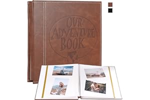 TPUDN Self Adhesive Large Photo Albums 40 pages, Our Adventure Book Leather Hardcover Wedding Album, Personalised Photo Scrapbook for Anniversary, Holds 3X5, 4X6, 6X8, 8X10 Photos, Brown