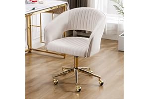 WAHSON OFFICE CHAIRS Wahson domowe krzesło biurowe, wygodne krzesło komputerowe, obrotowe krzesło do zadań ze złotą podstawą, krzesło toaletkowe dla nastolatków, dorosłych, sypialnia, beżowe