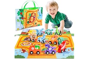 ANGINNE Montessori Spielzeug ab 1 Jahr, Kinderspielzeug Holzspielzeug ab 1 2 3 Jahre, Geschenk Junge Mädchen 1-4 Jahre - Dinosaurier-Holzzug mit Spielmatte/Aufbewahrungstasche, Weihnachts Geschenke Kinder