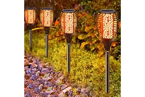 Boadw Juego de 4 lámparas solares para jardín, resistentes al agua IP65, 96 luces LED parpadeantes con encendido y apagado automático, para jardín, patio, balcón, entrada, fiesta, festival