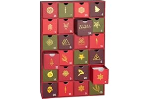BRUBAKER Calendrier de L'Avent à Remplir - Noël Traditionnel Rouge Vert - Calendrier de Noël à Remplir Soi-Même avec 24 Portes Pour Bons D'Achat, Bonbons et Autres Surprises - 39 cm