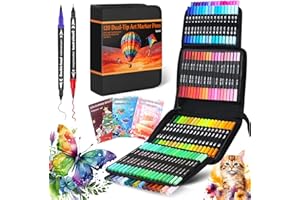 Spardar 120 pcs Feutres Coloriage Adulte, Double Pointe Avec Sac de Transport Noir et 3 Livres de Coloriage, Pour Enfants et Adultes, Pour Calligraphie, Manga, Livres de Coloriage et Lettrage à La