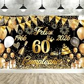 Happy 60th Birthday Banner 1966-2026, Seutgjie Happy Birthday Decoration for Women Men for 60th Birthday Party Black Gold 180