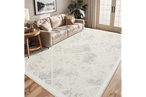 Leesentec Tappeto Salotto 160x200 Camera da Letto Crema Bianco Soggiorno Moderno Tappeti Pelo Corto per Stuoia Moquette Geometrico Antiscivolo Room Accessori