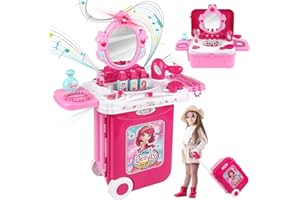 Dreamon Make-Up Set Role Play Toy 3 in 1 Portable Dressing Table with Cosmetic Accessories in Case Regalo for Children Girls Princess