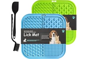 BASVII Alfombrilla para Lamer para Perros 2 Piezas, Alfombrillas para Lamer Perros y Gatos de Silicona, Ralentiza Alimentación de Mascota, Incluye Espátula y Cepillo (Azul + Verde)