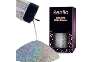 Renfio Poudre De Holographique Paillette Ultra Fines En Résine Métallique De 2,11oz 60g, Pour Paillettes Corps, Paillettes Visage, Ongles Nail Art, Maquillage Festival - Diamant Argenté laser