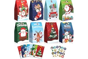 RICEDUO 24 Pièces Pochette Cadeau Noel, Sac en Papier Kraft Coloré pour Bonbons et Cadeaux - Avec 24 Autocollants, Sacs Cadeaux de Noël pour Décorations de Fête, 22 x 13 x 8 cm