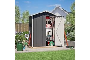 BIRCHTREE Garden Shed Metal Apex Roof 5FT X 2.6FT Outdoor Storage With Free Foundation Grey and White