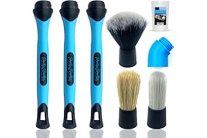 Sudz Budz Zestaw 3 Szczotek do Detali Samochodowych | Mieszane, Ultramiękkie Włosie, Wymienne Głowice Szczotek, Adapter do łokci, bez Zarysowań | Wnętrz, na Zewnątrz, Deski Rozdzielczej, Skóra, Koła