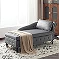 Aptliton Velvet Chaise Lounge Sofa with Storage, Upholstered Chaise lounge Couch with Pillow for Living Room, Modern Nailhead-Trim & Button-tufted Lounge Chair, Bedroom and Office, Right Armrest