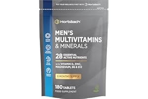 HORBÄACH Multivitamin Tablets for Men | 180 Count | 28 Essential Nutrients | with Zinc, Magnesium, Vitamin D3, B12 and More! | Vegan Supplement | by Horbaach