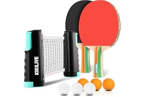KIKILIVE 2 Player Table Tennis Set, Ping Pong Set with Retractable Net, 2 Rackets, 6 Balls & Carry Bag, Portable All-in-One For Indoor Outdoor