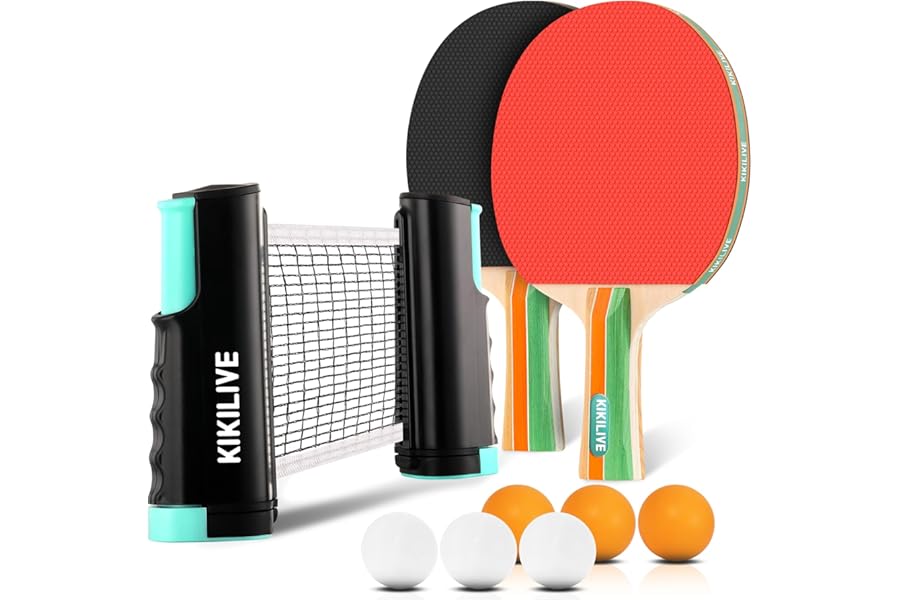 KIKILIVE 2 Player Table Tennis Set, Ping Pong Set with Retractable Net, 2 Rackets, 6 Balls & Carry Bag, Portable All-in-One For Indoor Outdoor