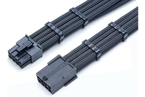 Shakmods 8 Pin ATX CPU Motherboard Sleeved Extension Cable 30cm + 2 Cable Combs (Full Black)