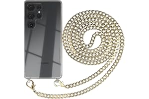 EAZY CASE Handykette kompatibel mit Samsung Galaxy S25 Ultra Handyhülle mit Metall Umhängeband und Ersatz Kordel schwarz, Handykordel mit Schutzhülle, Stylische Kette, Metall - Gold