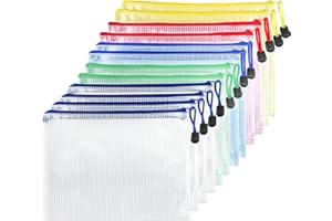 Fousenuk 12 Piezas Bolsa de Archivo de Cremallera A3, Impermeable Bolsas de Documentos de Malla, Bolsas de Plastico con Cierre Cremallera, Zip Folder para Recibos, Oficina, Viaje, Escolar, 5 Colores
